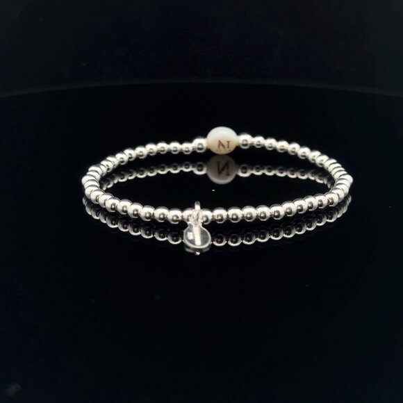 925 Sterling Silver Beaded Stretch Stacking Bracelet MOP Letter Initial N - Picture 5 of 6